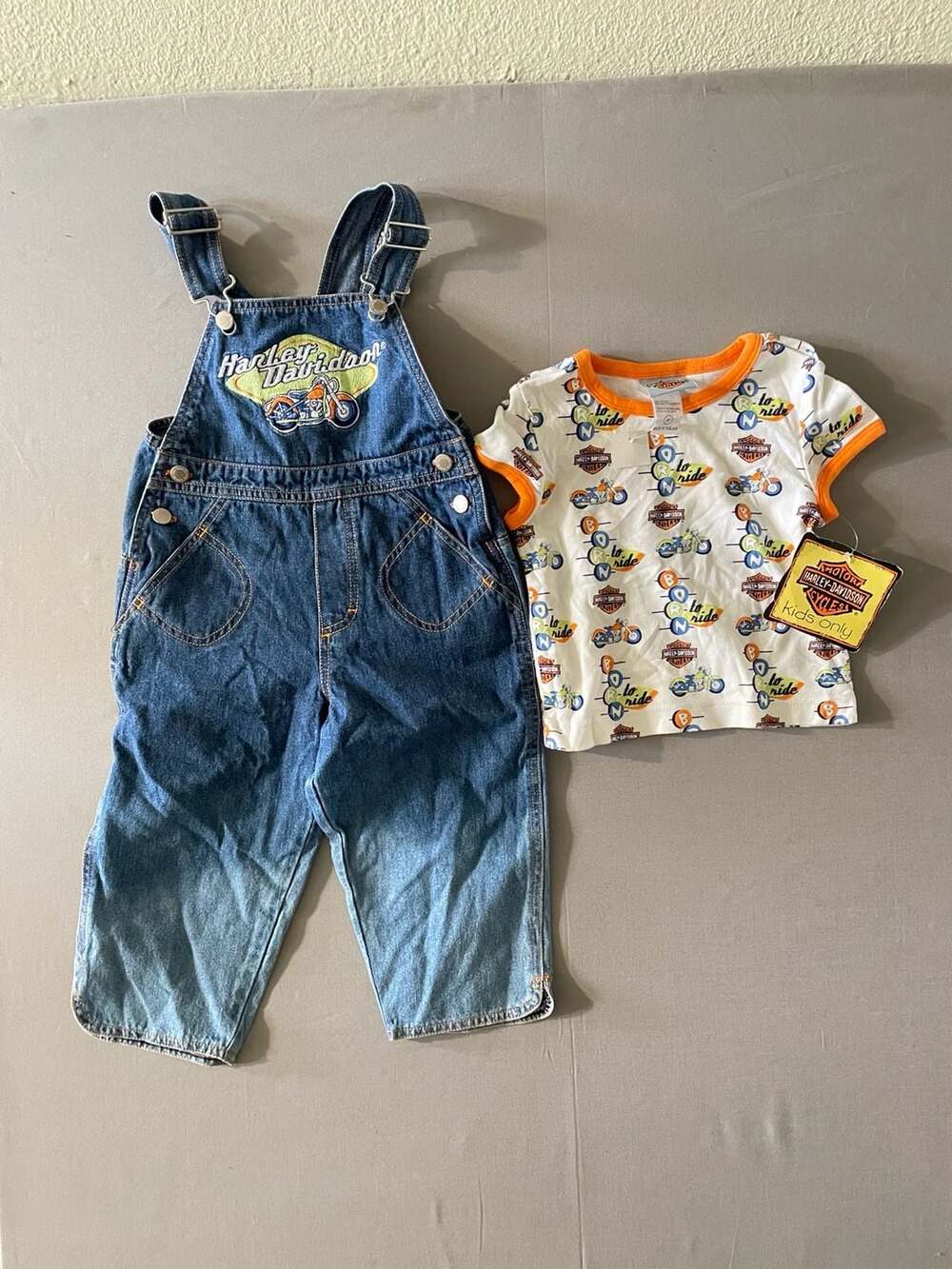 Harley-Davidson Toddler  Denim Overalls Born to Ride T-Shirt Set Size 2T